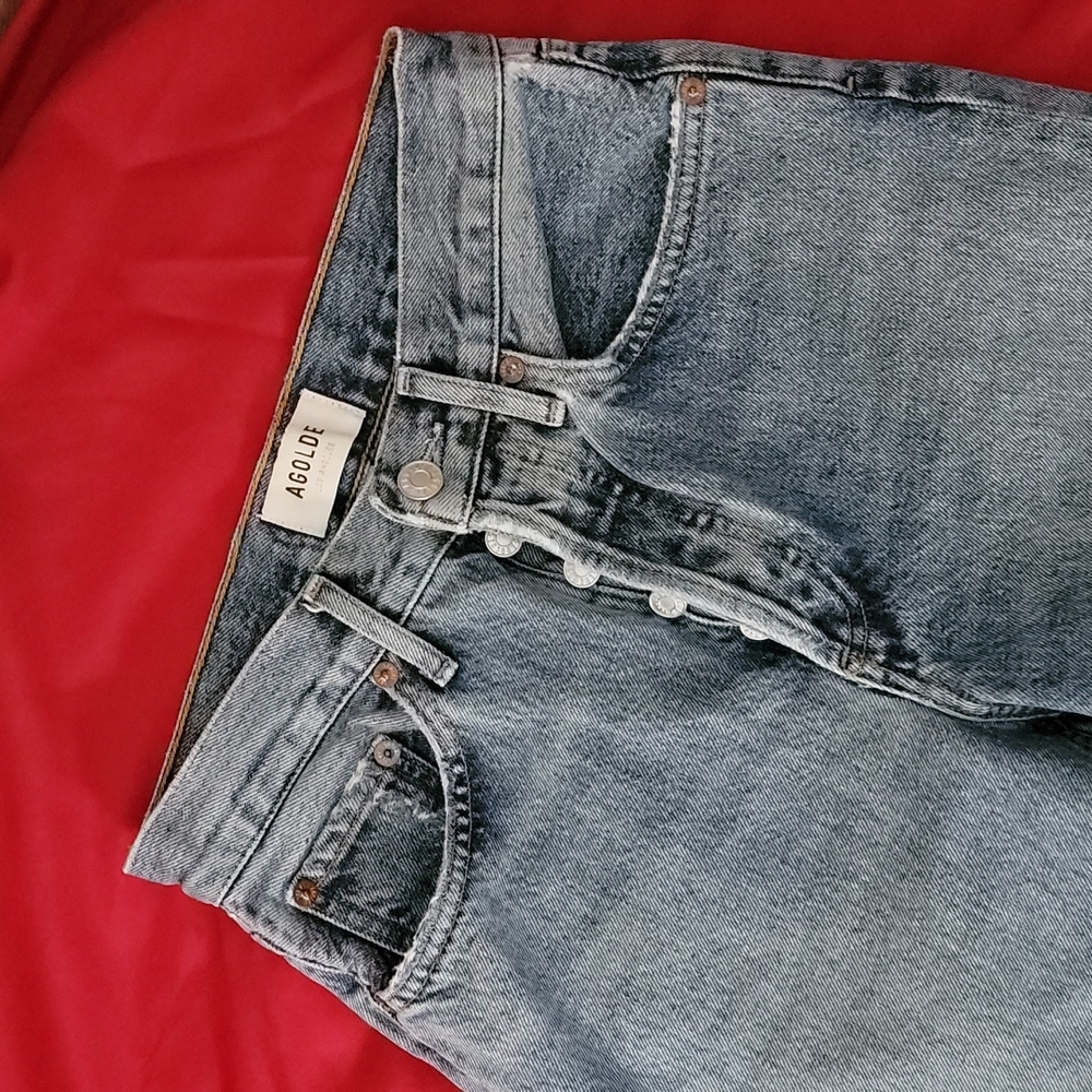 Agolde Distressed/High-Rise Button-Fly Jeans - Picture 4 of 14